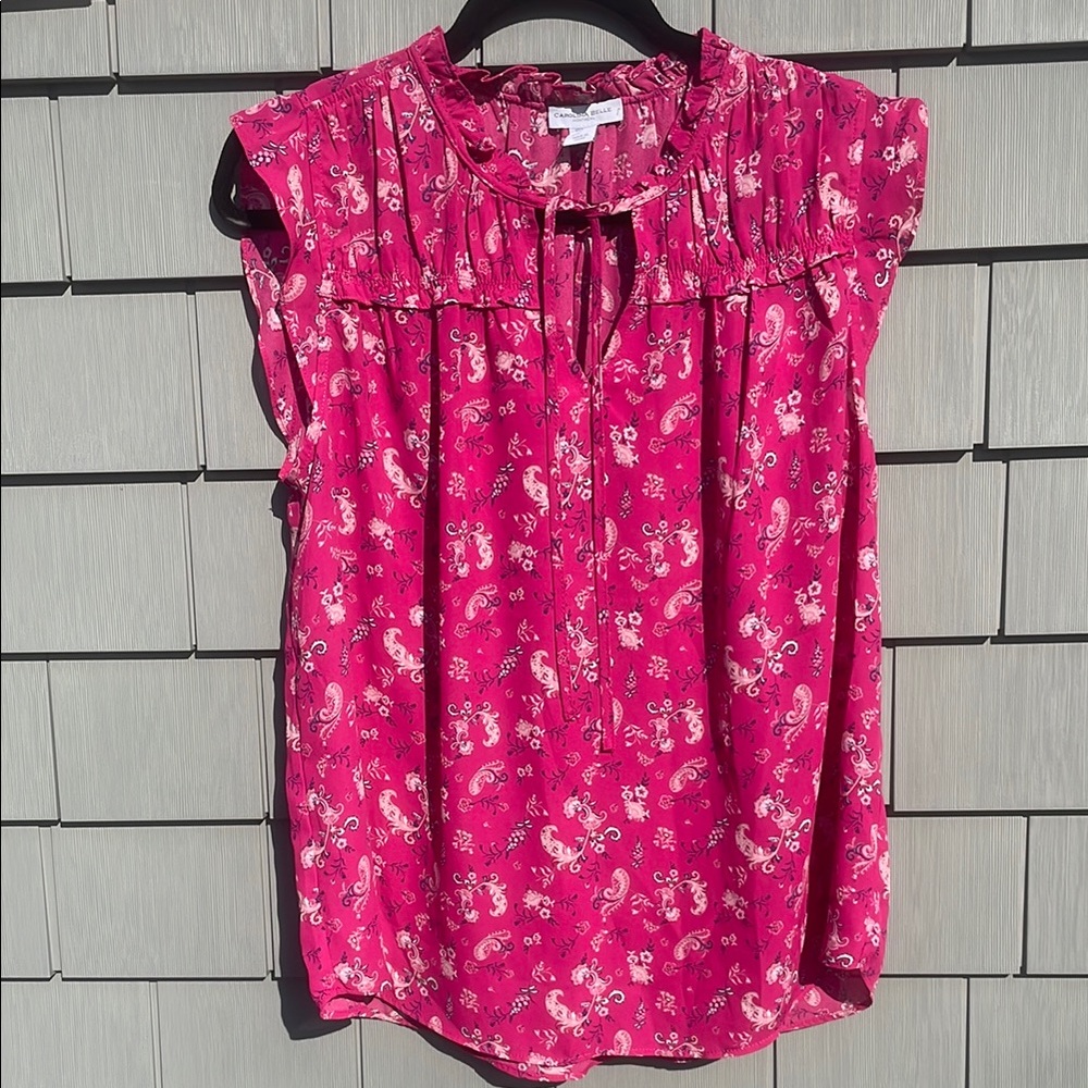 Carolina Belle Pink Sleeveless Ruffled Blouse